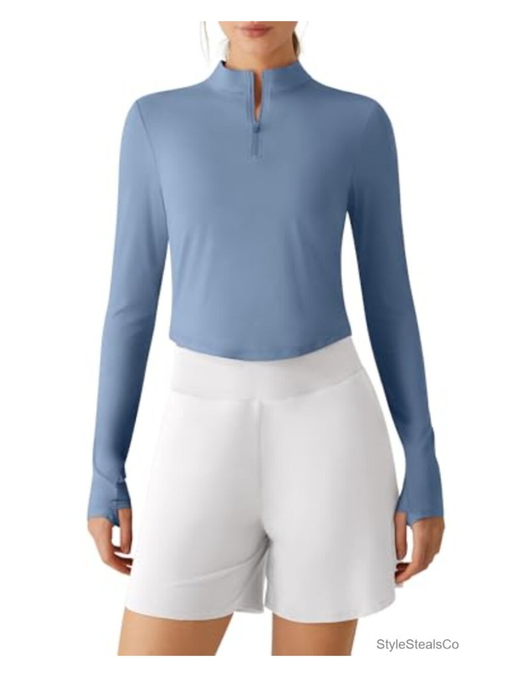 UPF 50+ Women's Long Sleeve Crop Top Quick Dry Athletic Shirt Thumb Holes